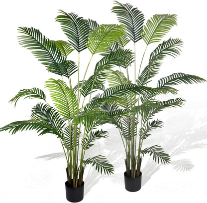 Garden 6ft Artificial Areca Palm Plant 2 Packs in Pot, Fake Cane Palm Silk Tree Indoor Outdoor, Dypsis Lutescens, 70in Lifelike Faux Silk Plant Home Decor