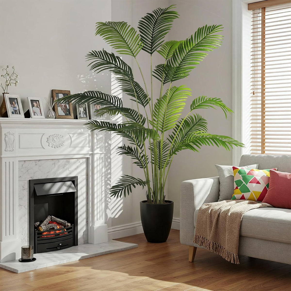Garden 6ft Artificial Areca Palm Plant 2 Packs in Pot, Fake Cane Palm Silk Tree Indoor Outdoor, Dypsis Lutescens, 70in Lifelike Faux Silk Plant Home Decor