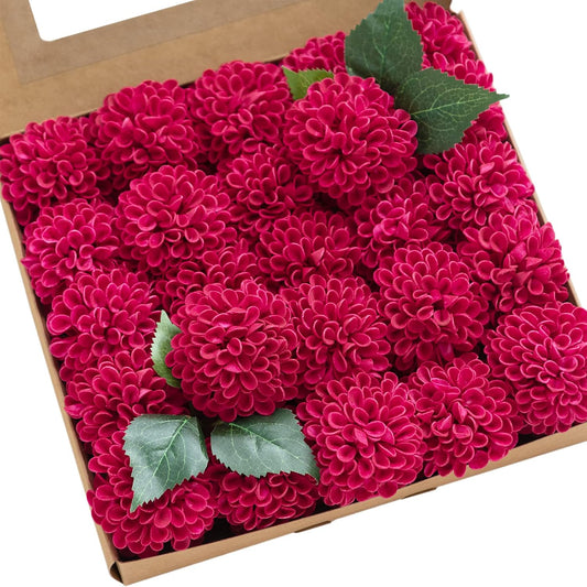 Hot Pink Fuchsia Artificial Dahlias, Wedding Flowers, 25 pcs