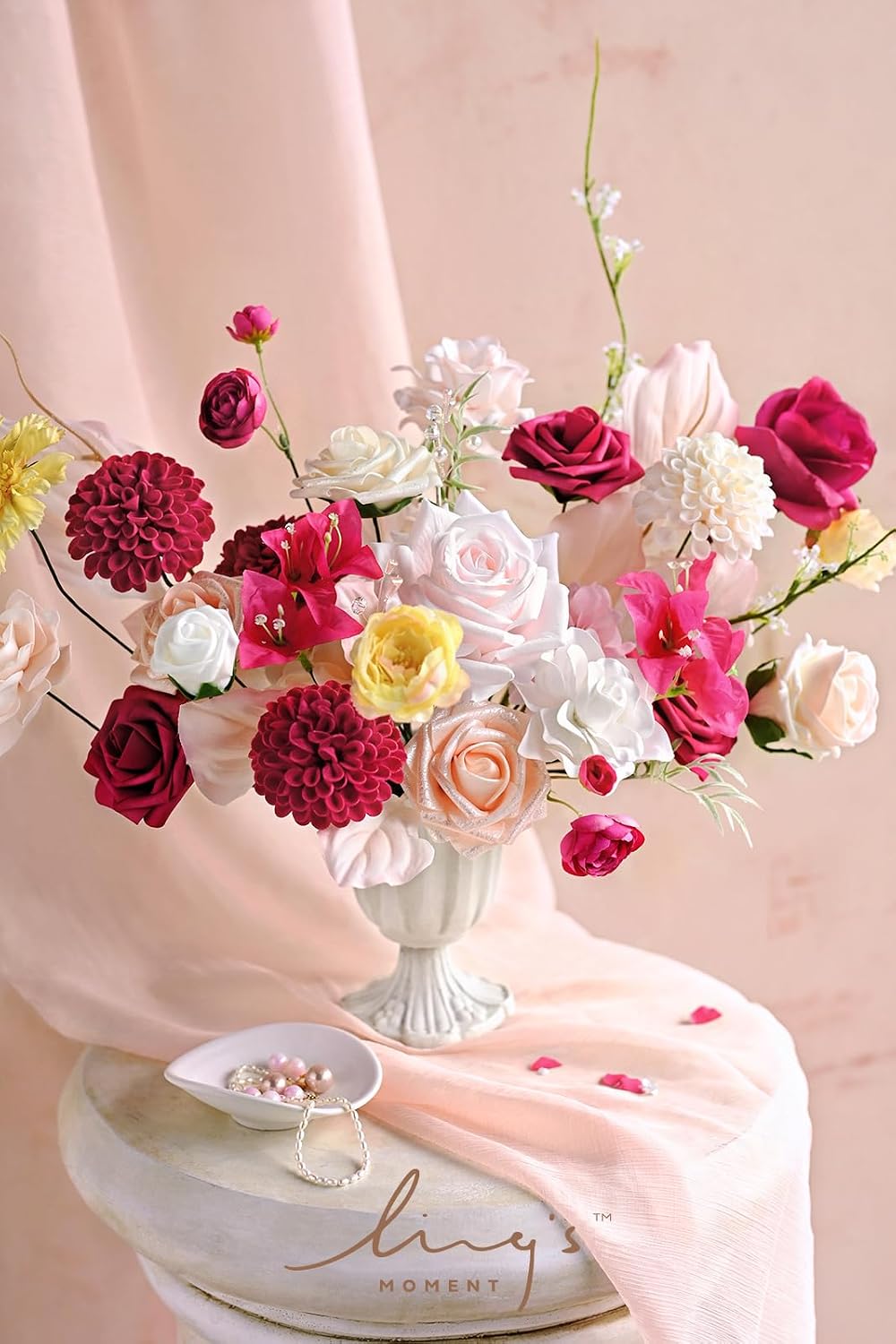 Hot Pink Fuchsia Artificial Dahlias, Wedding Flowers, 25 pcs