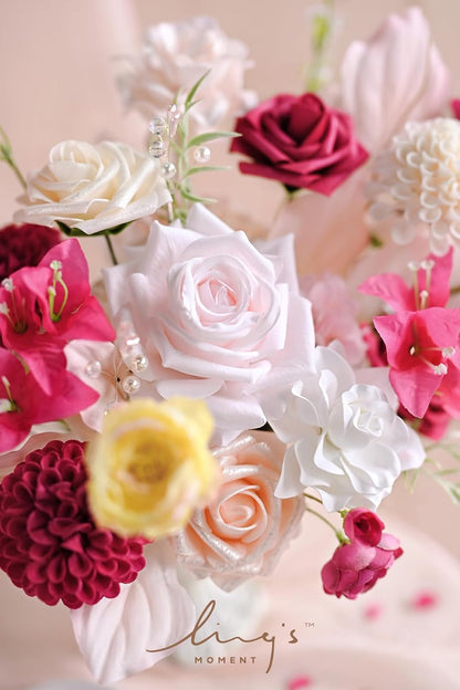 Hot Pink Fuchsia Artificial Dahlias, Wedding Flowers, 25 pcs