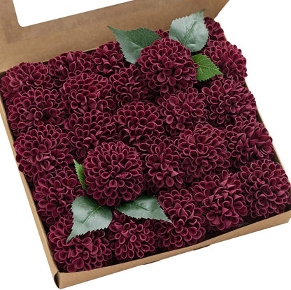 Hot Pink Fuchsia Artificial Dahlias, Wedding Flowers, 25 pcs
