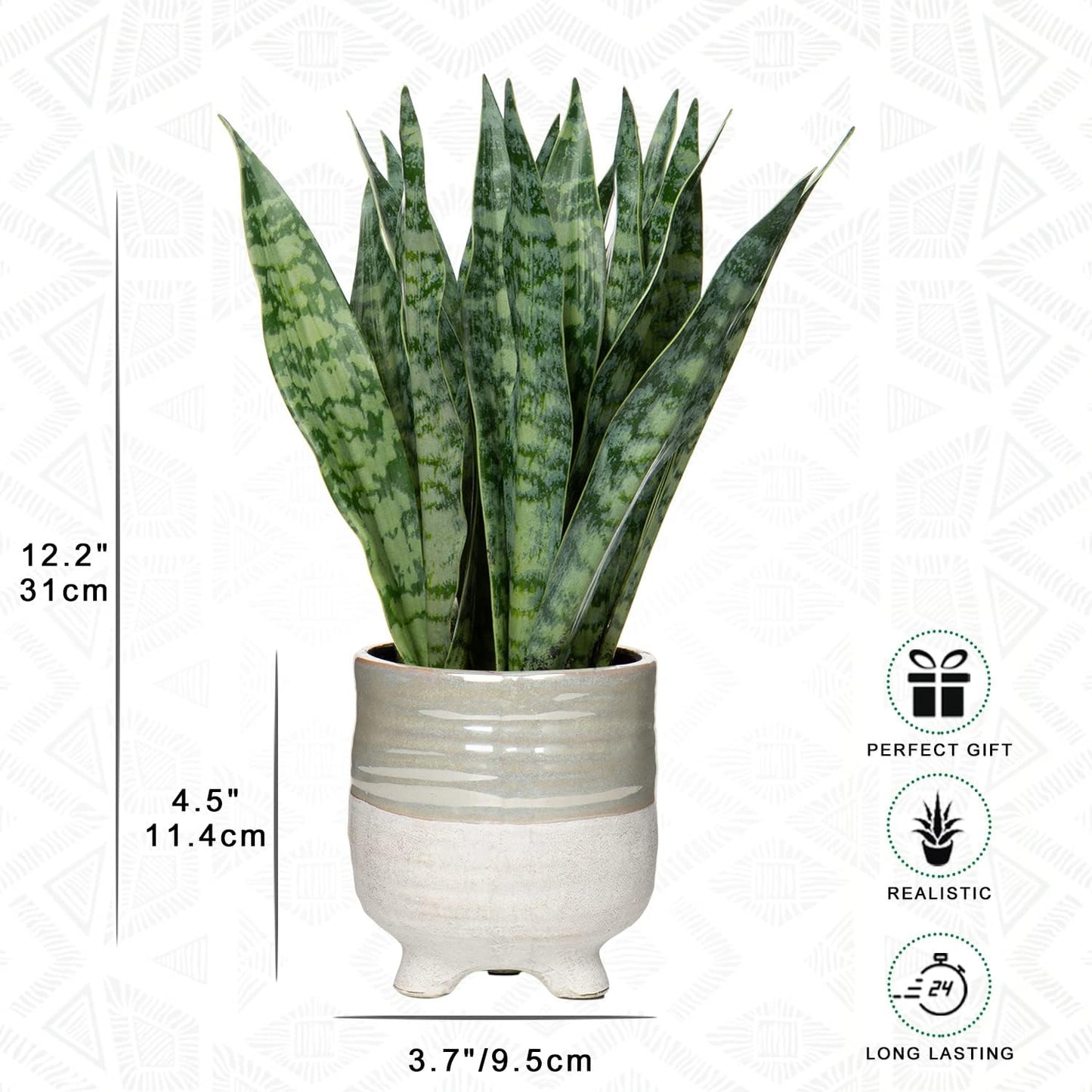 Artificial Snake Plant Potted Faux Sansevieria Trifasciata Plants, 16.5" Tropical Fake Snake Plants in White Pots for Home Office Room Indoor Decor Housewarming Gifts
