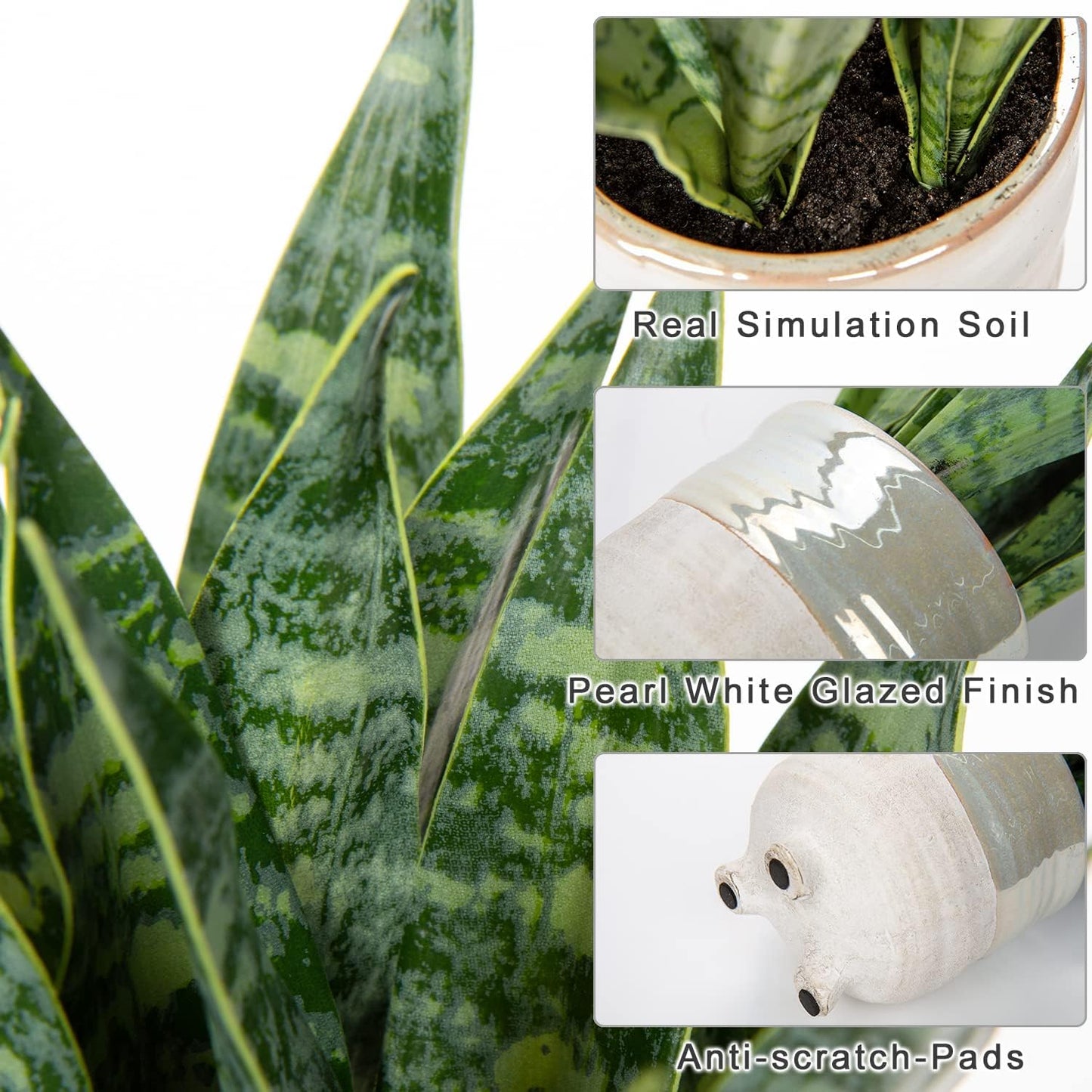 Artificial Snake Plant Potted Faux Sansevieria Trifasciata Plants, 16.5" Tropical Fake Snake Plants in White Pots for Home Office Room Indoor Decor Housewarming Gifts
