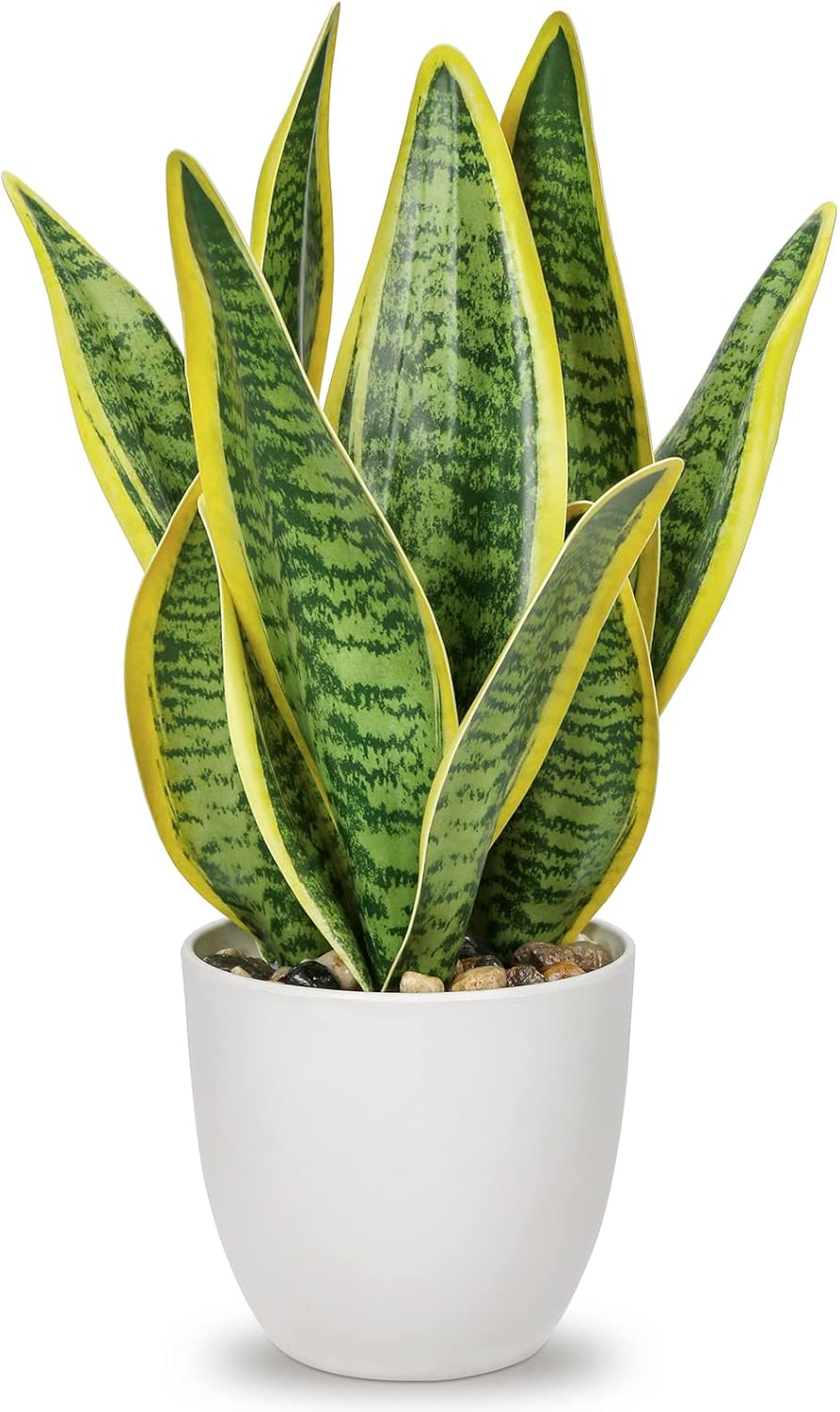 Artificial Snake Plant Potted Faux Sansevieria Trifasciata Plants, 16.5" Tropical Fake Snake Plants in White Pots for Home Office Room Indoor Decor Housewarming Gifts