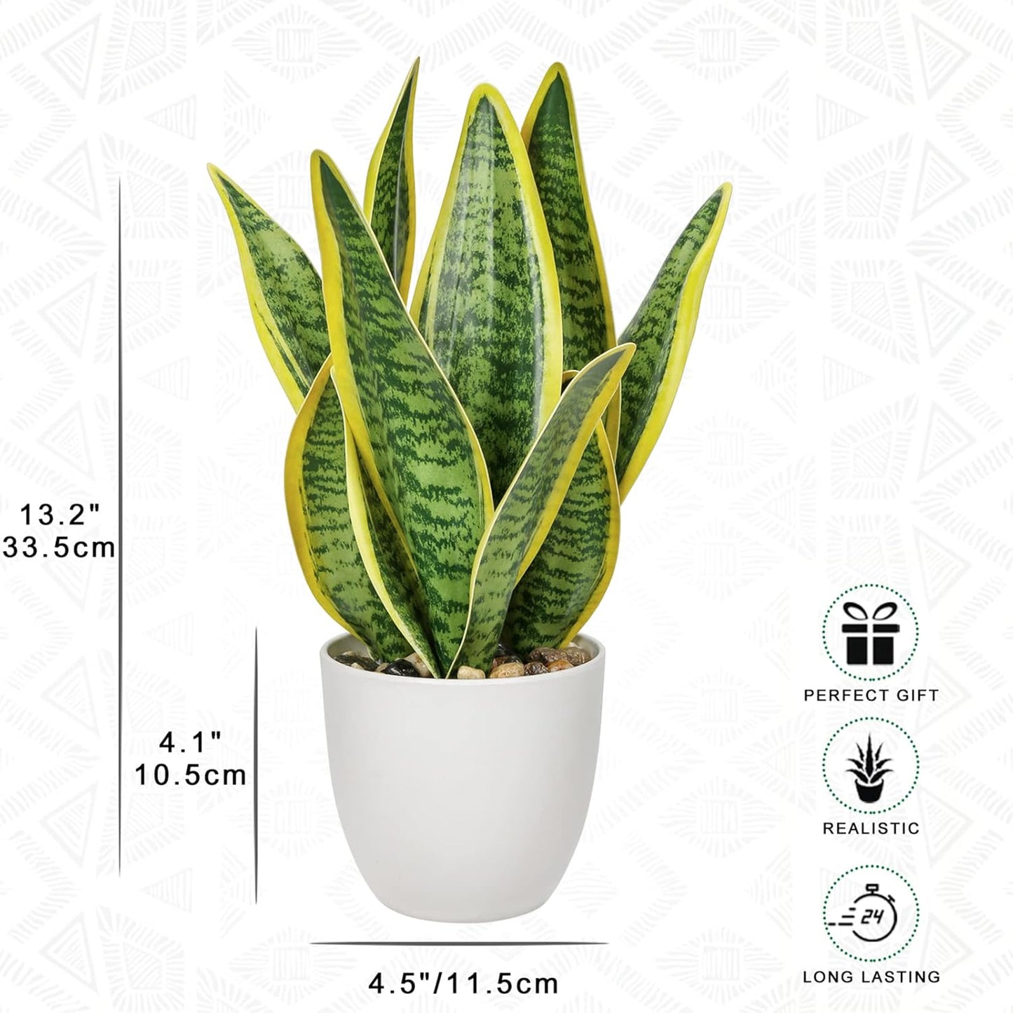 Artificial Snake Plant Potted Faux Sansevieria Trifasciata Plants, 16.5" Tropical Fake Snake Plants in White Pots for Home Office Room Indoor Decor Housewarming Gifts