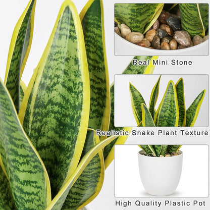 Artificial Snake Plant Potted Faux Sansevieria Trifasciata Plants, 16.5" Tropical Fake Snake Plants in White Pots for Home Office Room Indoor Decor Housewarming Gifts