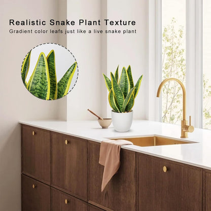 Artificial Snake Plant Potted Faux Sansevieria Trifasciata Plants, 16.5" Tropical Fake Snake Plants in White Pots for Home Office Room Indoor Decor Housewarming Gifts