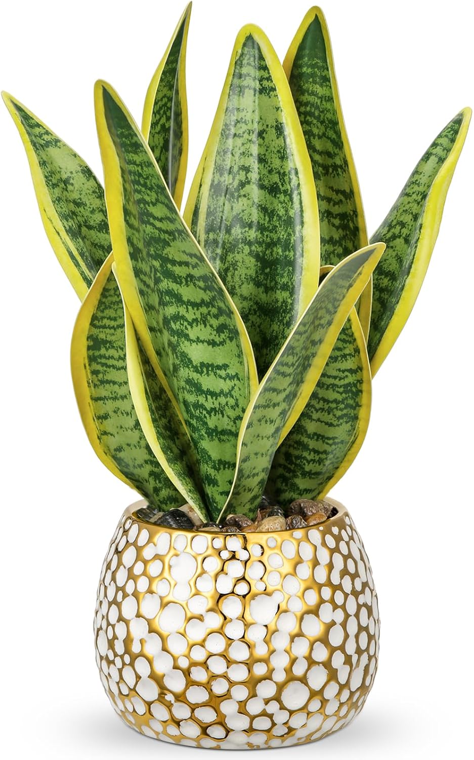 Artificial Snake Plant Potted Faux Sansevieria Trifasciata Plants, 16.5" Tropical Fake Snake Plants in White Pots for Home Office Room Indoor Decor Housewarming Gifts