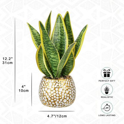 Artificial Snake Plant Potted Faux Sansevieria Trifasciata Plants, 16.5" Tropical Fake Snake Plants in White Pots for Home Office Room Indoor Decor Housewarming Gifts