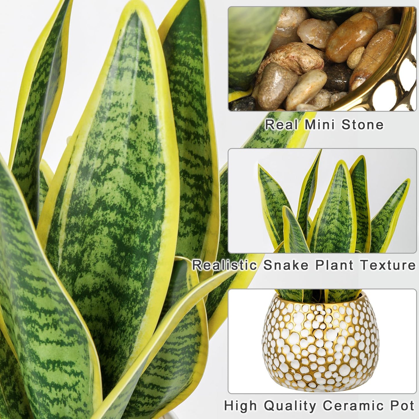 Artificial Snake Plant Potted Faux Sansevieria Trifasciata Plants, 16.5" Tropical Fake Snake Plants in White Pots for Home Office Room Indoor Decor Housewarming Gifts