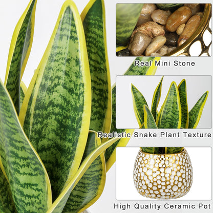 Artificial Snake Plant Potted Faux Sansevieria Trifasciata Plants, 16.5" Tropical Fake Snake Plants in White Pots for Home Office Room Indoor Decor Housewarming Gifts
