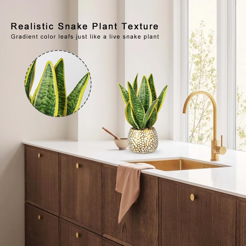 Artificial Snake Plant Potted Faux Sansevieria Trifasciata Plants, 16.5" Tropical Fake Snake Plants in White Pots for Home Office Room Indoor Decor Housewarming Gifts
