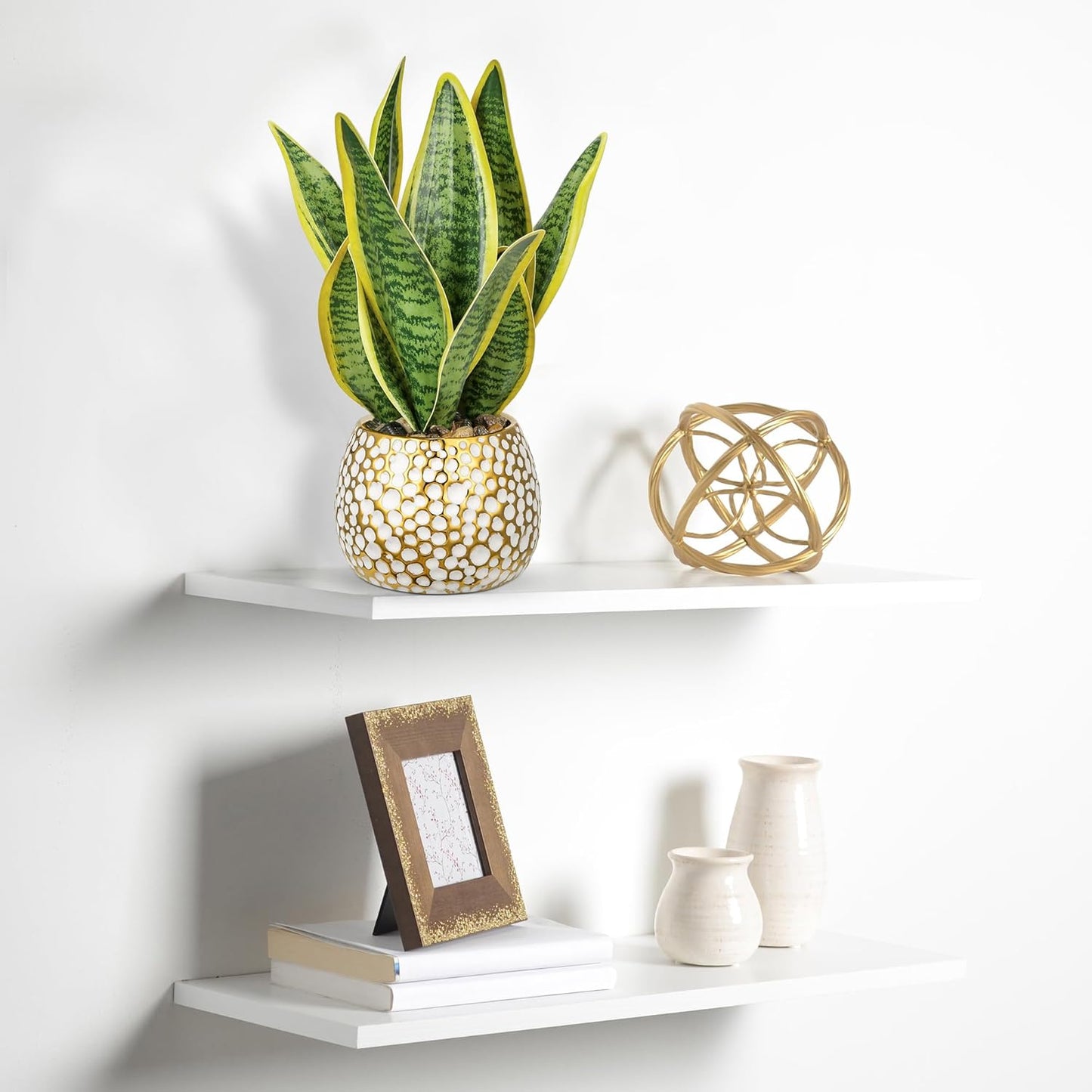Artificial Snake Plant Potted Faux Sansevieria Trifasciata Plants, 16.5" Tropical Fake Snake Plants in White Pots for Home Office Room Indoor Decor Housewarming Gifts