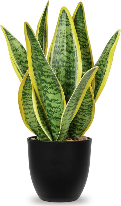 Artificial Snake Plant Potted Faux Sansevieria Trifasciata Plants, 16.5" Tropical Fake Snake Plants in White Pots for Home Office Room Indoor Decor Housewarming Gifts
