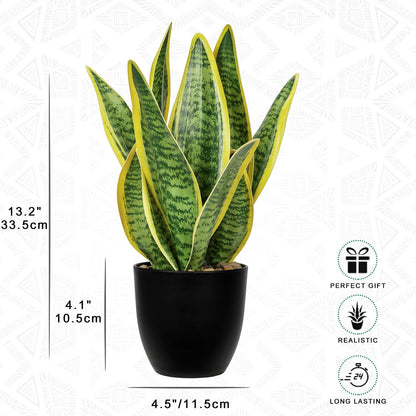 Artificial Snake Plant Potted Faux Sansevieria Trifasciata Plants, 16.5" Tropical Fake Snake Plants in White Pots for Home Office Room Indoor Decor Housewarming Gifts