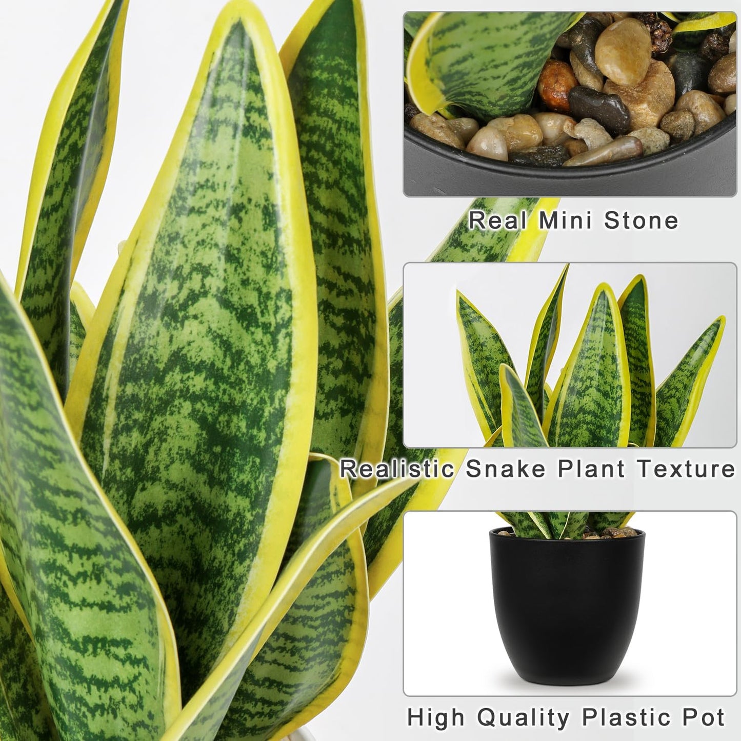 Artificial Snake Plant Potted Faux Sansevieria Trifasciata Plants, 16.5" Tropical Fake Snake Plants in White Pots for Home Office Room Indoor Decor Housewarming Gifts