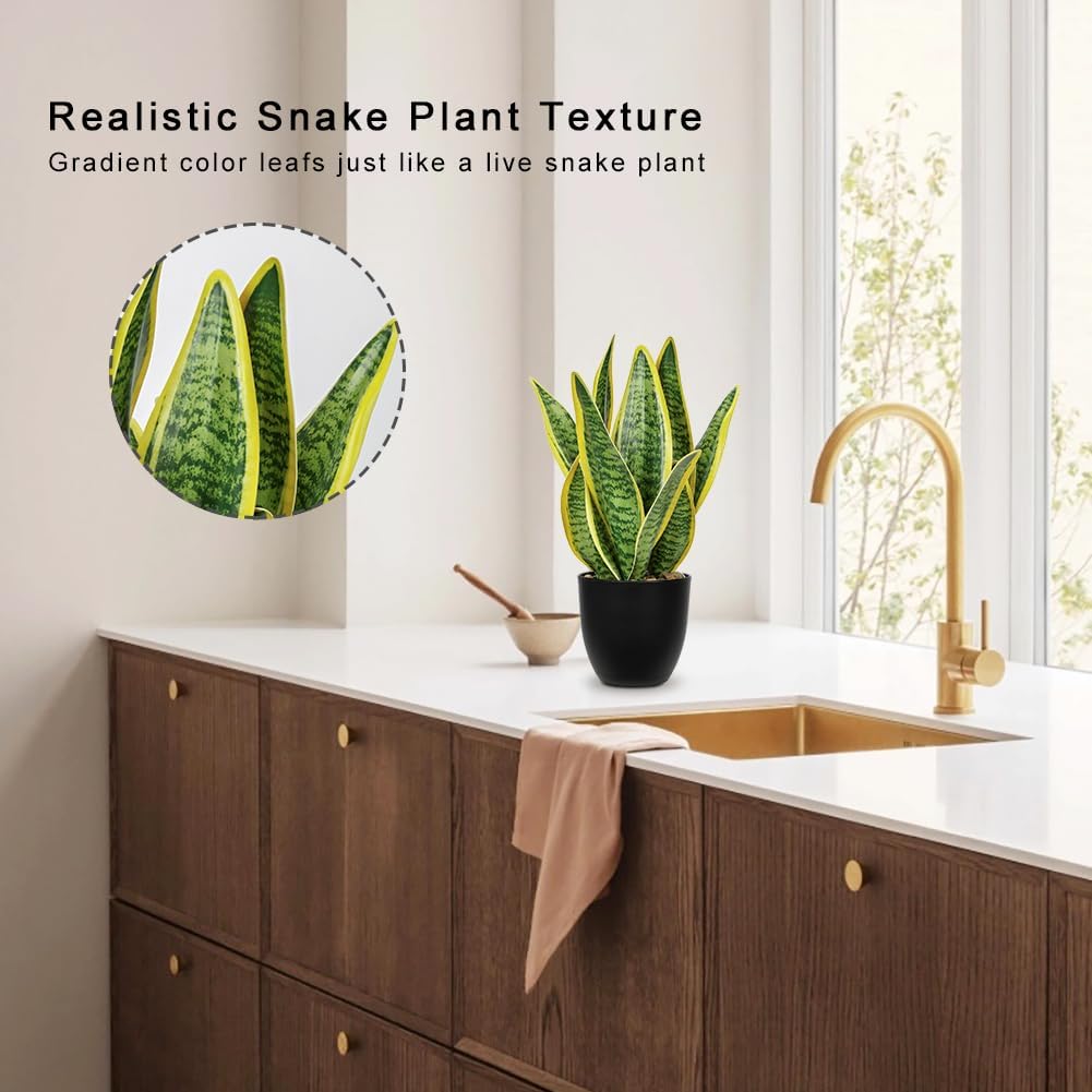 Artificial Snake Plant Potted Faux Sansevieria Trifasciata Plants, 16.5" Tropical Fake Snake Plants in White Pots for Home Office Room Indoor Decor Housewarming Gifts