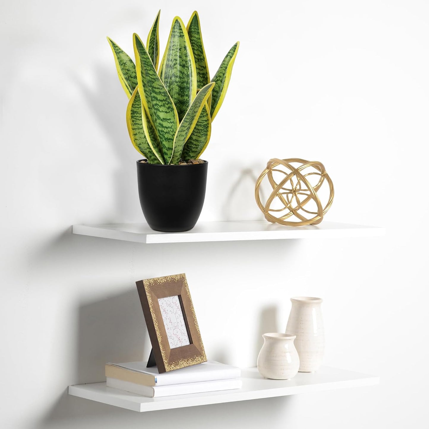 Artificial Snake Plant Potted Faux Sansevieria Trifasciata Plants, 16.5" Tropical Fake Snake Plants in White Pots for Home Office Room Indoor Decor Housewarming Gifts