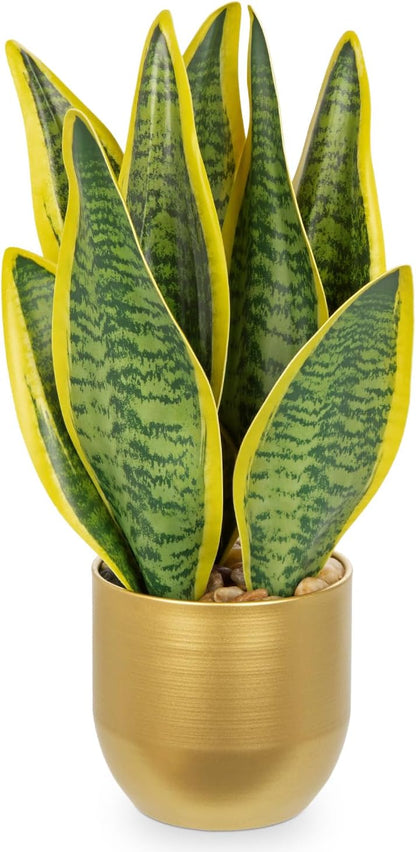 Artificial Snake Plant Potted Faux Sansevieria Trifasciata Plants, 16.5" Tropical Fake Snake Plants in White Pots for Home Office Room Indoor Decor Housewarming Gifts