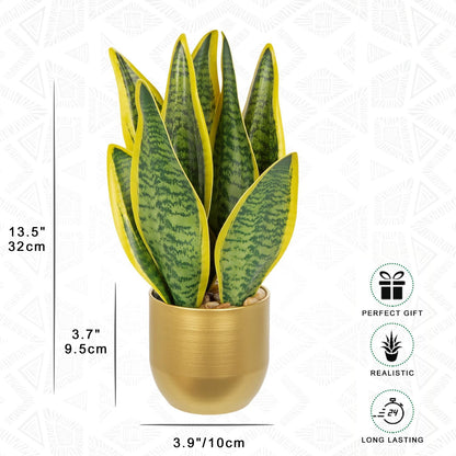 Artificial Snake Plant Potted Faux Sansevieria Trifasciata Plants, 16.5" Tropical Fake Snake Plants in White Pots for Home Office Room Indoor Decor Housewarming Gifts