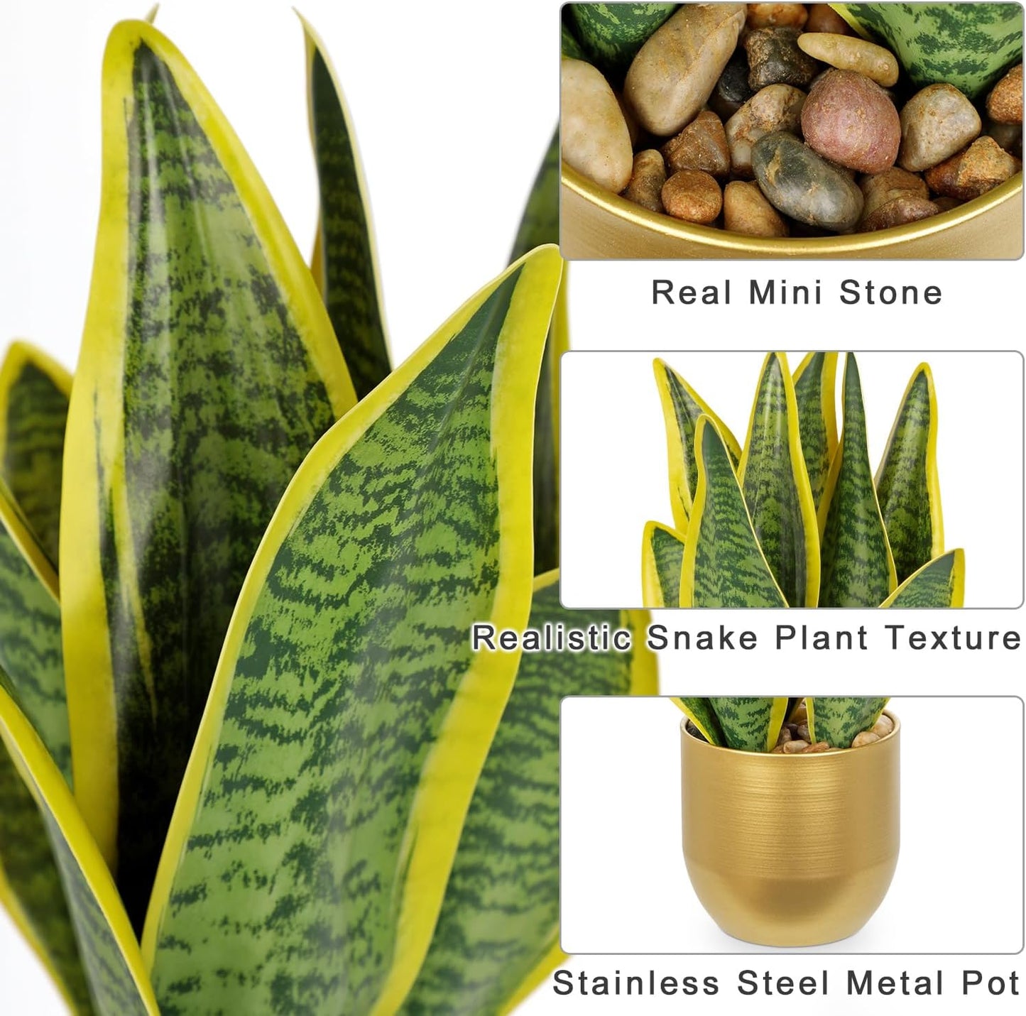 Artificial Snake Plant Potted Faux Sansevieria Trifasciata Plants, 16.5" Tropical Fake Snake Plants in White Pots for Home Office Room Indoor Decor Housewarming Gifts