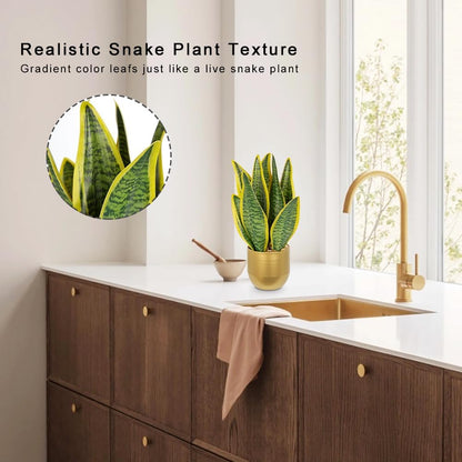 Artificial Snake Plant Potted Faux Sansevieria Trifasciata Plants, 16.5" Tropical Fake Snake Plants in White Pots for Home Office Room Indoor Decor Housewarming Gifts