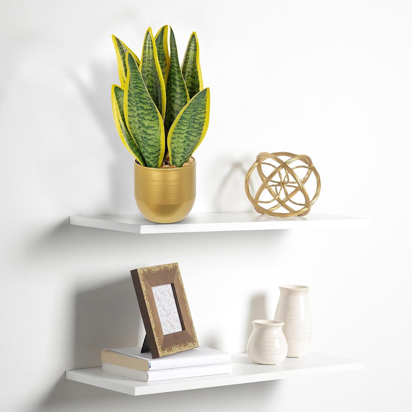 Artificial Snake Plant Potted Faux Sansevieria Trifasciata Plants, 16.5" Tropical Fake Snake Plants in White Pots for Home Office Room Indoor Decor Housewarming Gifts