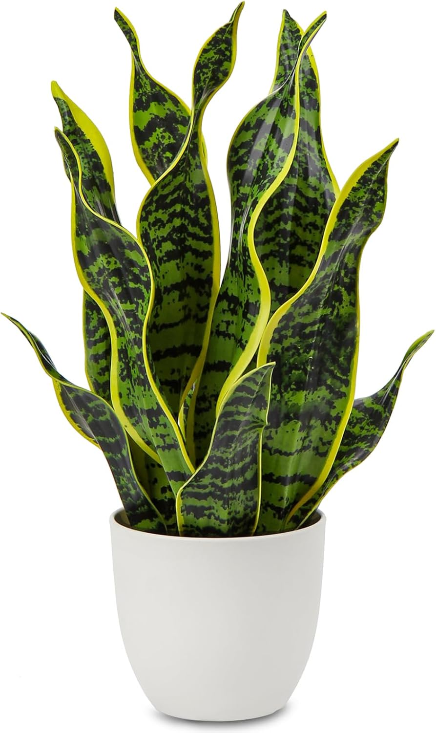 Artificial Snake Plant Potted Faux Sansevieria Trifasciata Plants, 16.5" Tropical Fake Snake Plants in White Pots for Home Office Room Indoor Decor Housewarming Gifts