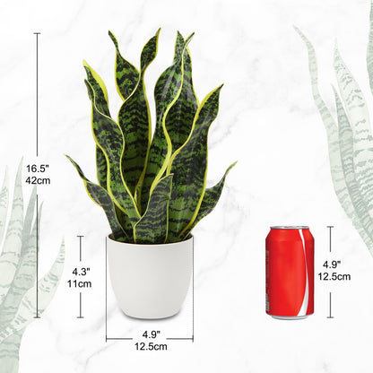 Artificial Snake Plant Potted Faux Sansevieria Trifasciata Plants, 16.5" Tropical Fake Snake Plants in White Pots for Home Office Room Indoor Decor Housewarming Gifts