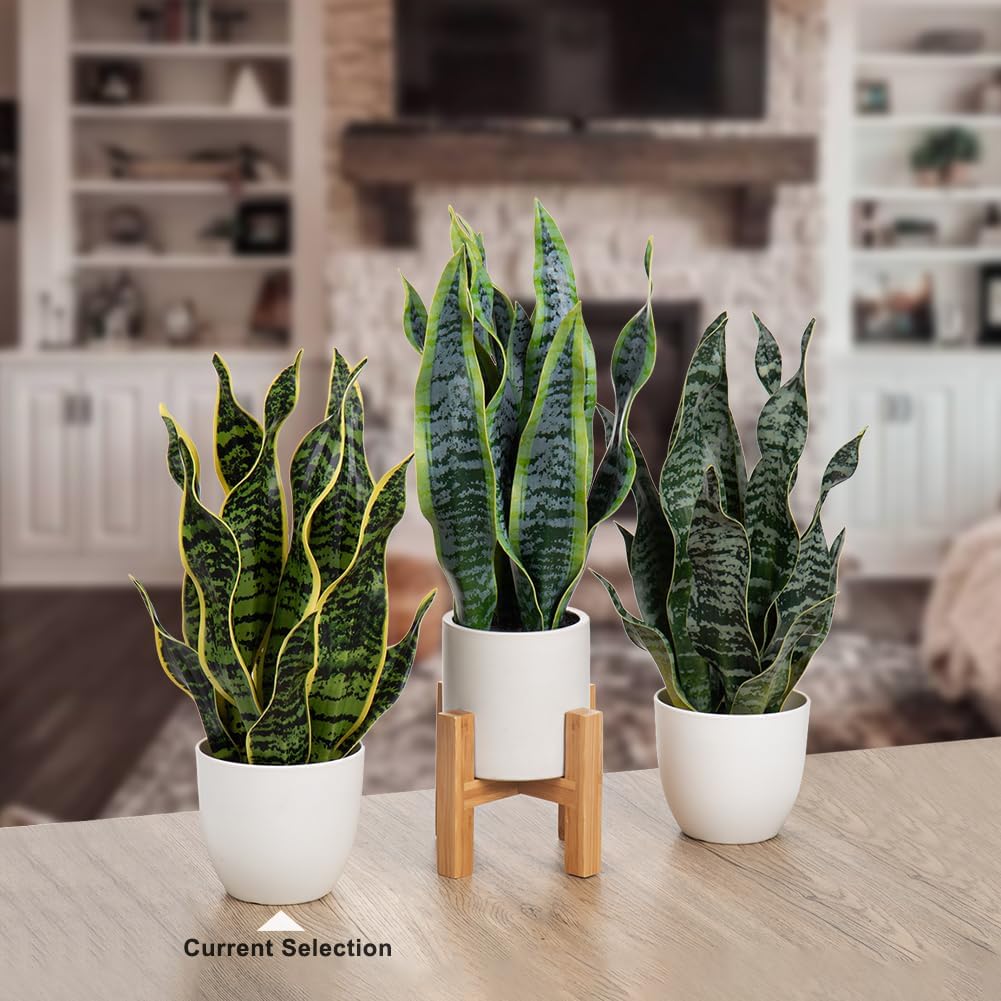 Artificial Snake Plant Potted Faux Sansevieria Trifasciata Plants, 16.5" Tropical Fake Snake Plants in White Pots for Home Office Room Indoor Decor Housewarming Gifts