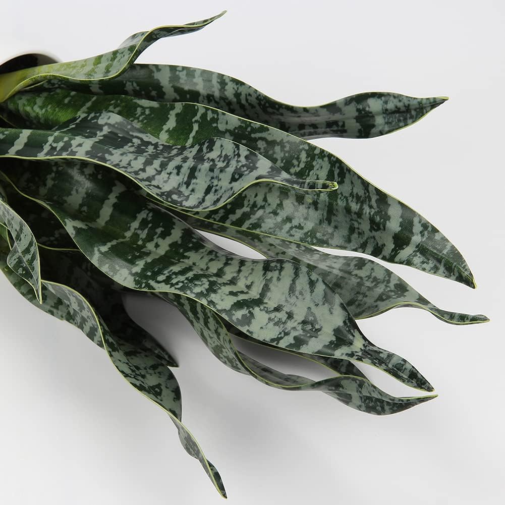 Artificial Snake Plant Potted Faux Sansevieria Trifasciata Plants, 16.5" Tropical Fake Snake Plants in White Pots for Home Office Room Indoor Decor Housewarming Gifts