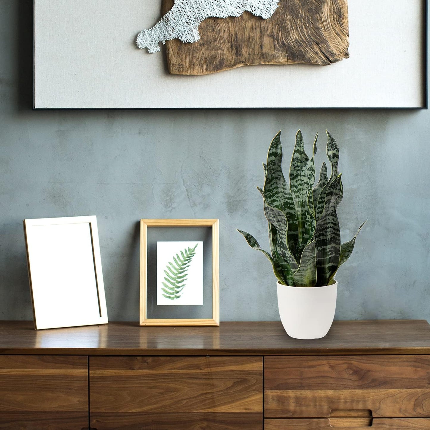 Artificial Snake Plant Potted Faux Sansevieria Trifasciata Plants, 16.5" Tropical Fake Snake Plants in White Pots for Home Office Room Indoor Decor Housewarming Gifts