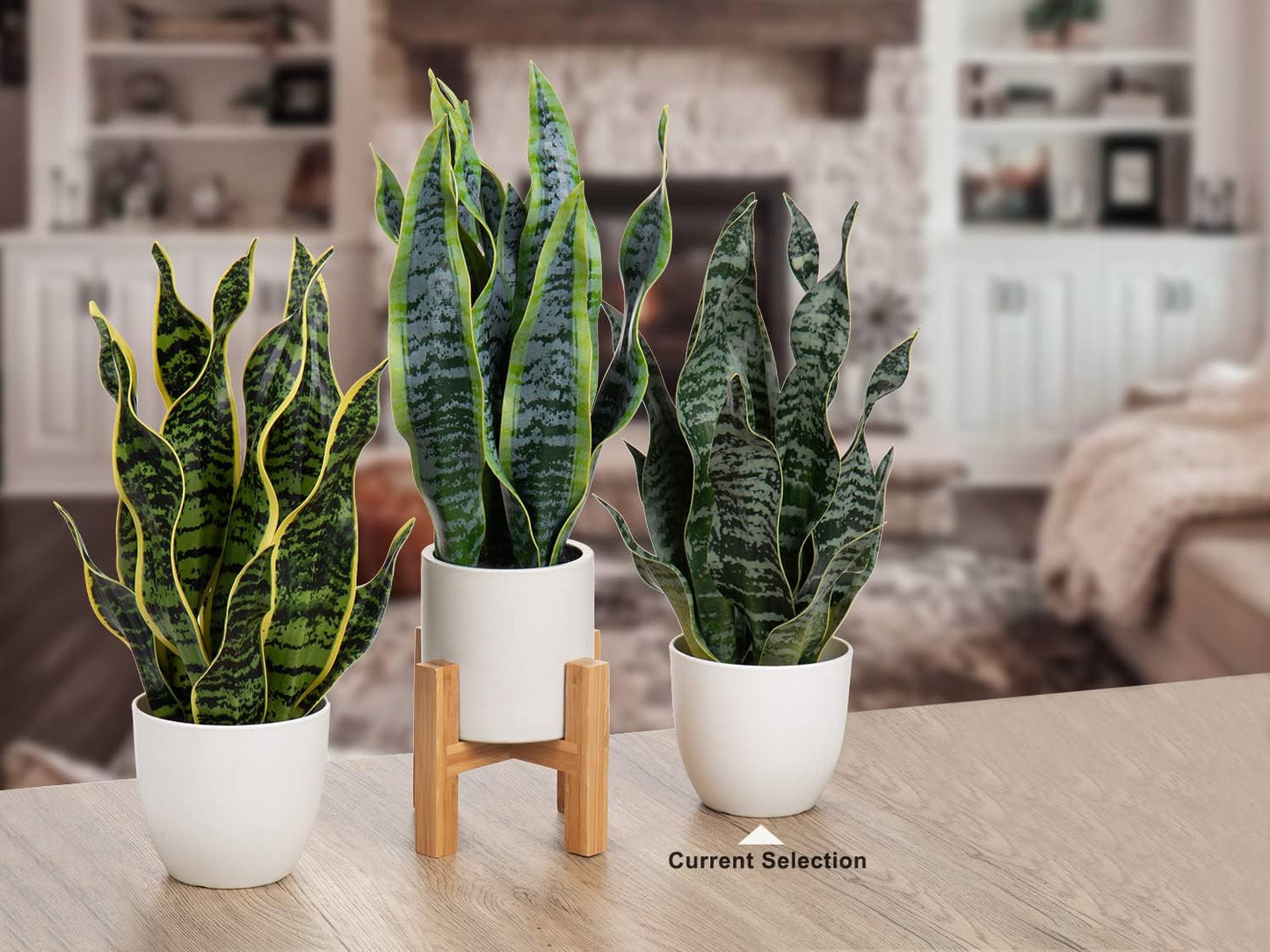 Artificial Snake Plant Potted Faux Sansevieria Trifasciata Plants, 16.5" Tropical Fake Snake Plants in White Pots for Home Office Room Indoor Decor Housewarming Gifts