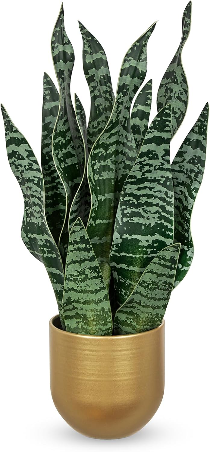 Artificial Snake Plant Potted Faux Sansevieria Trifasciata Plants, 16.5" Tropical Fake Snake Plants in White Pots for Home Office Room Indoor Decor Housewarming Gifts