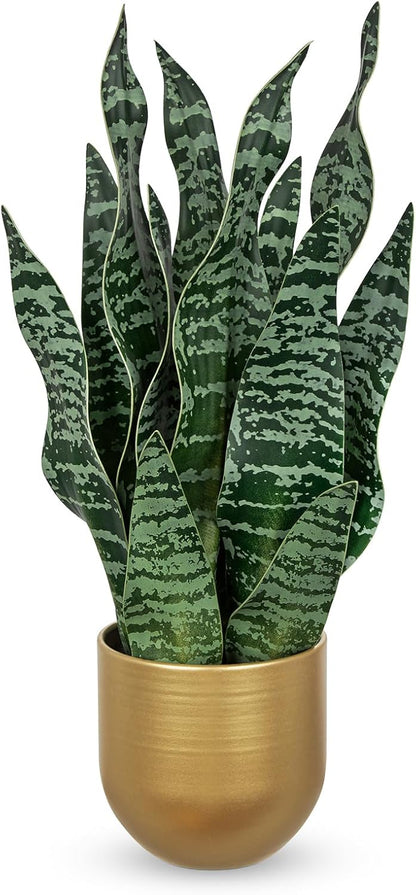 Artificial Snake Plant Potted Faux Sansevieria Trifasciata Plants, 16.5" Tropical Fake Snake Plants in White Pots for Home Office Room Indoor Decor Housewarming Gifts