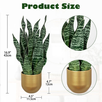 Artificial Snake Plant Potted Faux Sansevieria Trifasciata Plants, 16.5" Tropical Fake Snake Plants in White Pots for Home Office Room Indoor Decor Housewarming Gifts