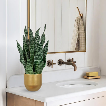 Artificial Snake Plant Potted Faux Sansevieria Trifasciata Plants, 16.5" Tropical Fake Snake Plants in White Pots for Home Office Room Indoor Decor Housewarming Gifts