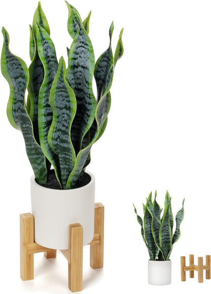 Artificial Snake Plant Potted Faux Sansevieria Trifasciata Plants, 16.5" Tropical Fake Snake Plants in White Pots for Home Office Room Indoor Decor Housewarming Gifts
