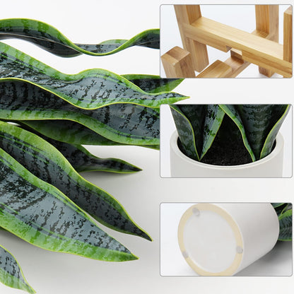Artificial Snake Plant Potted Faux Sansevieria Trifasciata Plants, 16.5" Tropical Fake Snake Plants in White Pots for Home Office Room Indoor Decor Housewarming Gifts