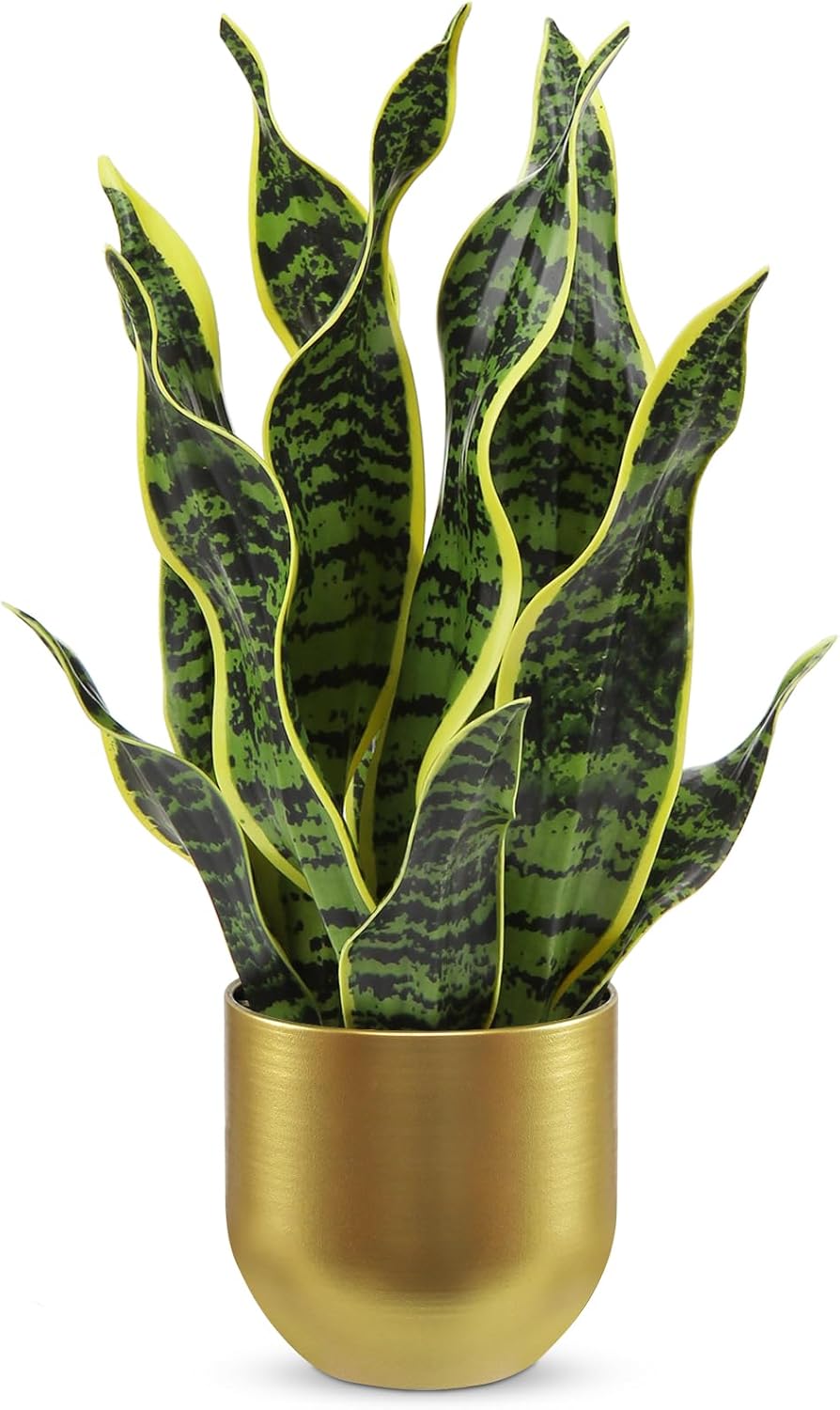 Artificial Snake Plant Potted Faux Sansevieria Trifasciata Plants, 16.5" Tropical Fake Snake Plants in White Pots for Home Office Room Indoor Decor Housewarming Gifts