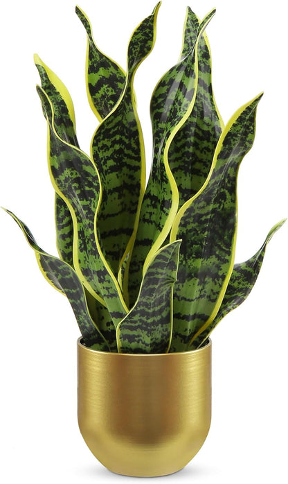 Artificial Snake Plant Potted Faux Sansevieria Trifasciata Plants, 16.5" Tropical Fake Snake Plants in White Pots for Home Office Room Indoor Decor Housewarming Gifts