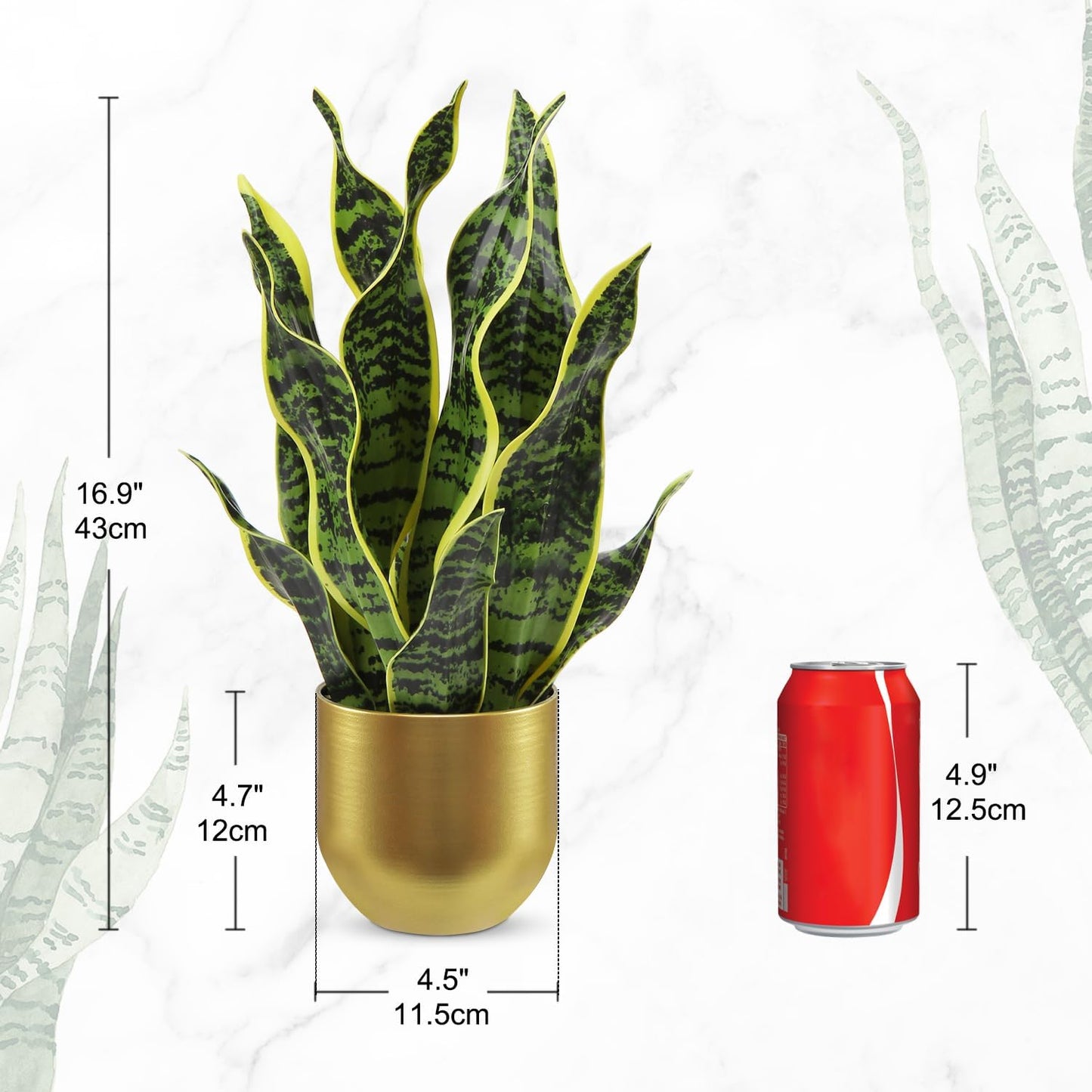 Artificial Snake Plant Potted Faux Sansevieria Trifasciata Plants, 16.5" Tropical Fake Snake Plants in White Pots for Home Office Room Indoor Decor Housewarming Gifts