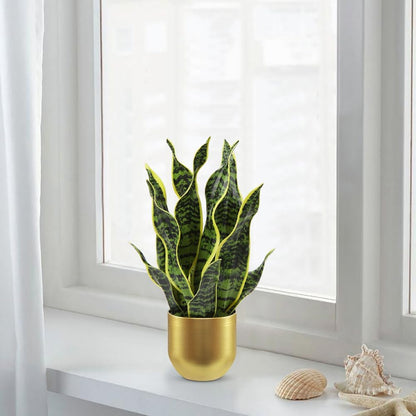 Artificial Snake Plant Potted Faux Sansevieria Trifasciata Plants, 16.5" Tropical Fake Snake Plants in White Pots for Home Office Room Indoor Decor Housewarming Gifts