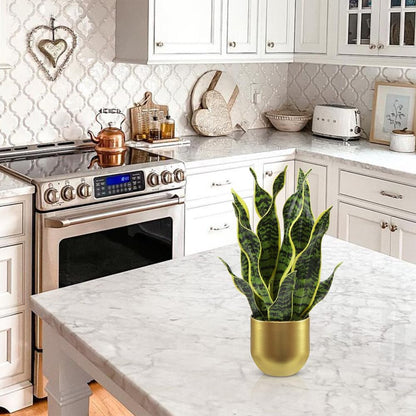 Artificial Snake Plant Potted Faux Sansevieria Trifasciata Plants, 16.5" Tropical Fake Snake Plants in White Pots for Home Office Room Indoor Decor Housewarming Gifts
