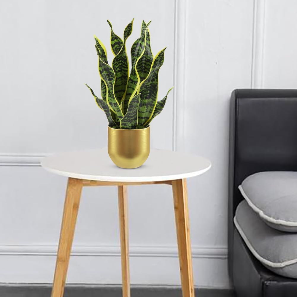 Artificial Snake Plant Potted Faux Sansevieria Trifasciata Plants, 16.5" Tropical Fake Snake Plants in White Pots for Home Office Room Indoor Decor Housewarming Gifts