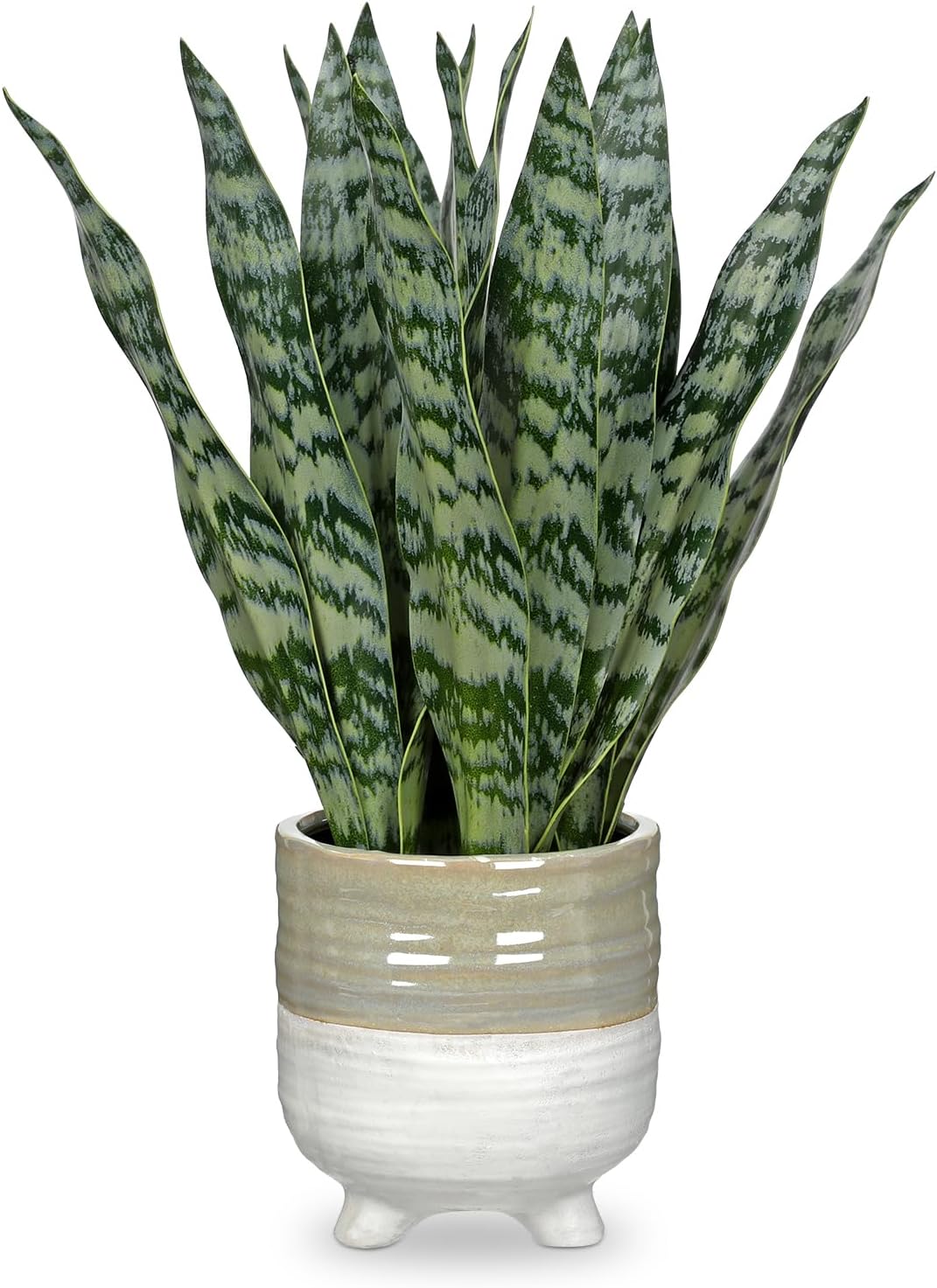 Artificial Snake Plant Potted Faux Sansevieria Trifasciata Plants, 16.5" Tropical Fake Snake Plants in White Pots for Home Office Room Indoor Decor Housewarming Gifts