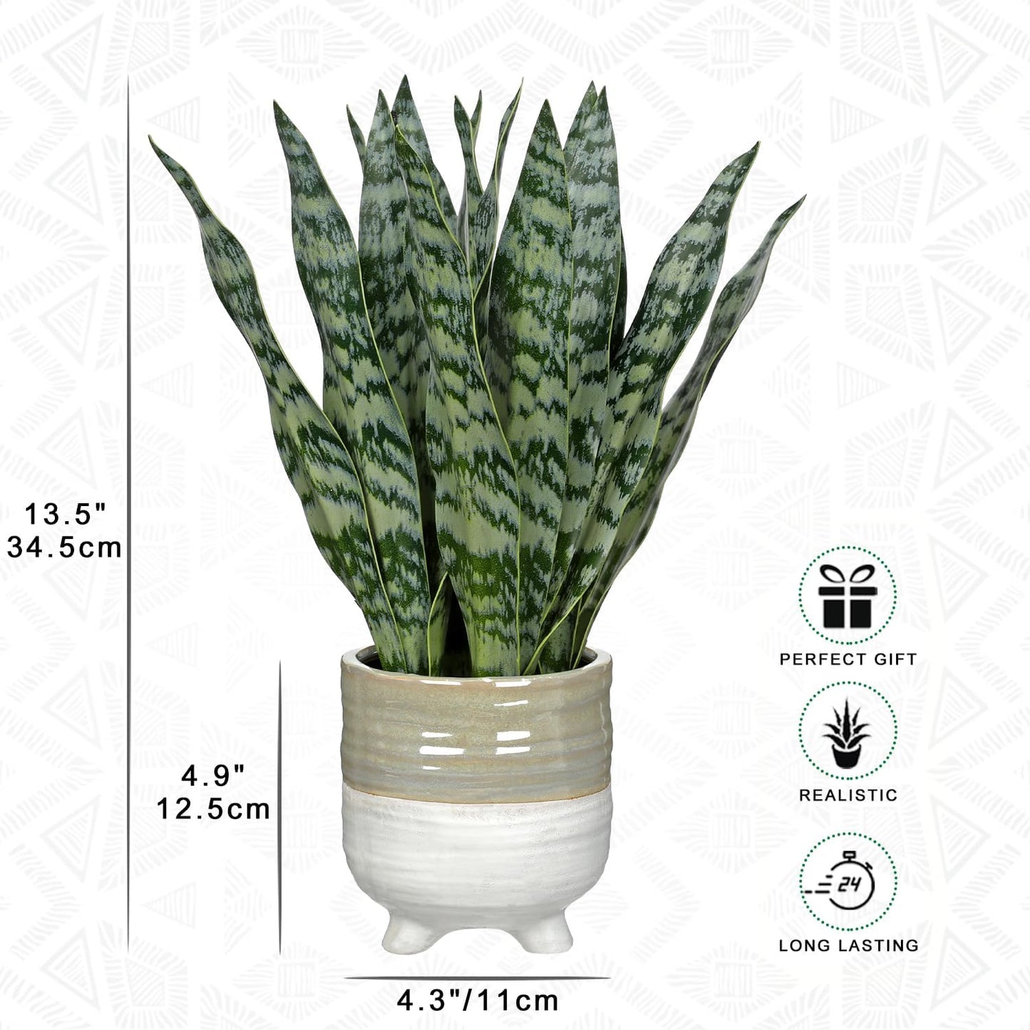 Artificial Snake Plant Potted Faux Sansevieria Trifasciata Plants, 16.5" Tropical Fake Snake Plants in White Pots for Home Office Room Indoor Decor Housewarming Gifts