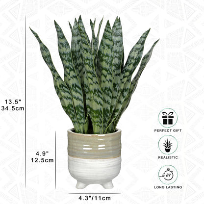 Artificial Snake Plant Potted Faux Sansevieria Trifasciata Plants, 16.5" Tropical Fake Snake Plants in White Pots for Home Office Room Indoor Decor Housewarming Gifts
