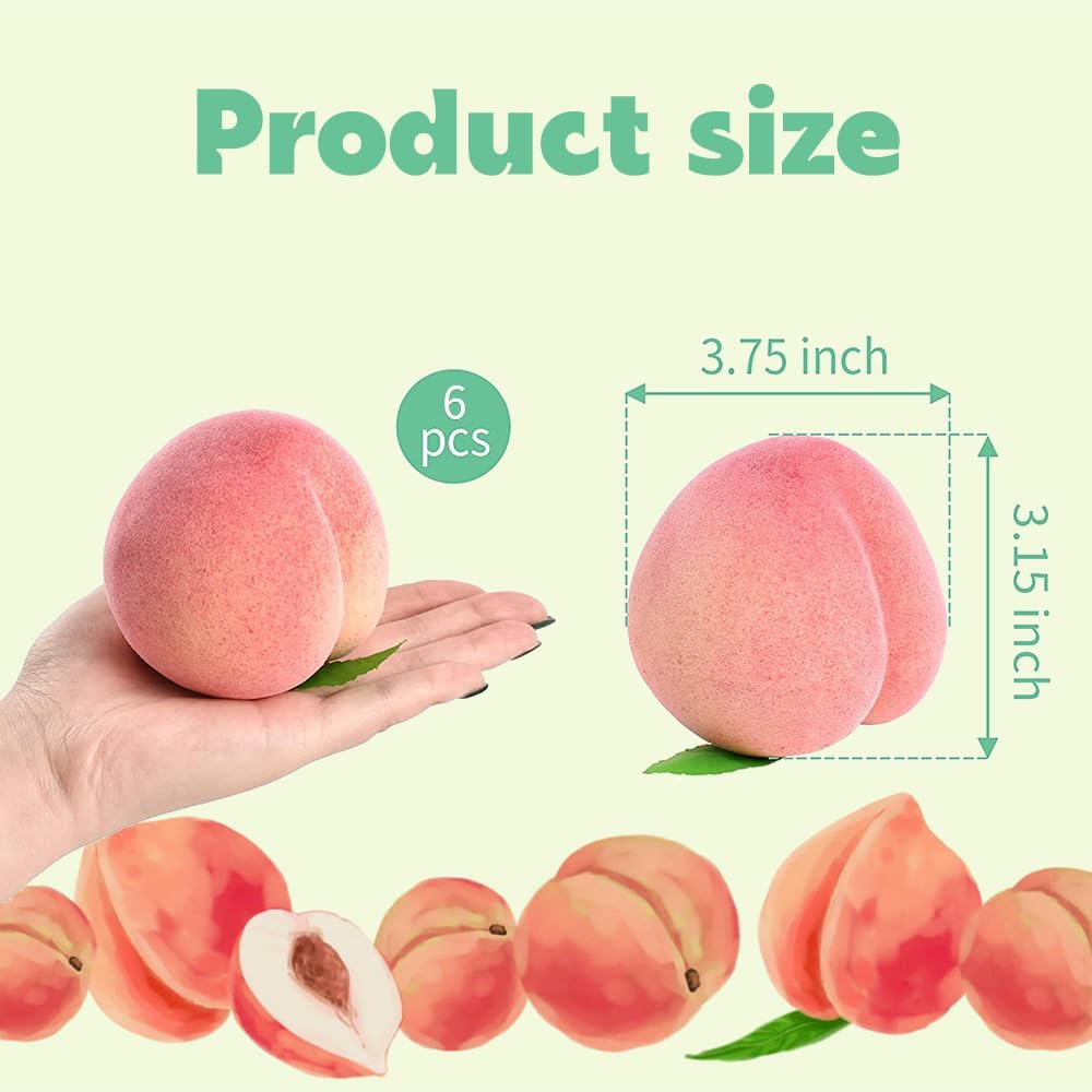 Artificial Peach Simulation Pink Peach Fake Fruit Lifelike Large Fake Peach Model Home House Kitchen Party Decoration Desk Ornament (6pcs)